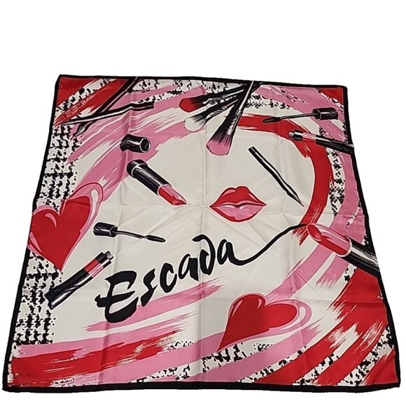 rare Vintage ESCADA Beauty printed square Silk Scarf Made in Italy lipstick - Picture 1 of 4